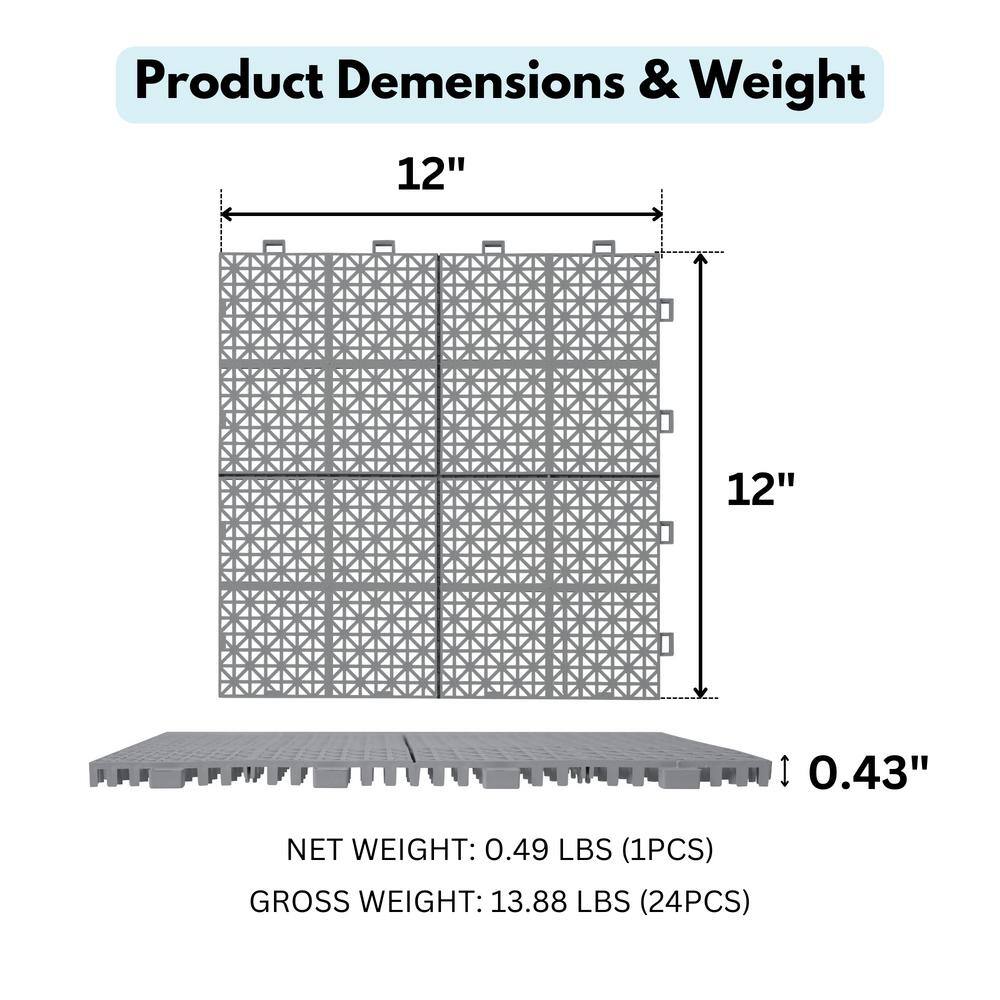 Gray Rosette Pattern Interlocking Deck Tiles, 12" x 12", Pack of 24