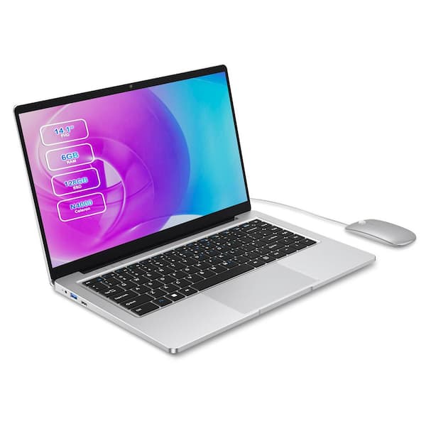 14 in. Dual-Core Celeron N4000 Laptop 6 GB RAM 128 GB SSD IPS Display Fanless WiFi BT 5.0 USB 3.0 Mini HDMI USB-C Hub