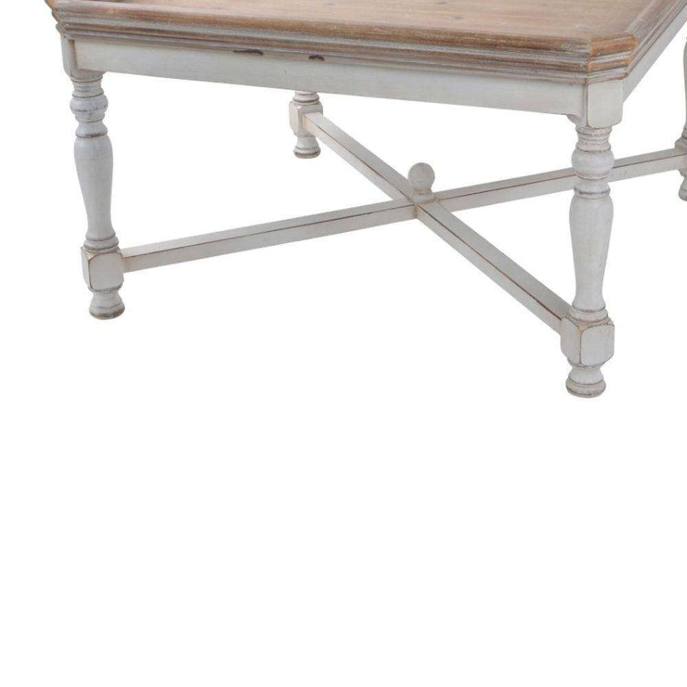 Whitewashed Brown and Creamy White Square Wooden Coffee Table