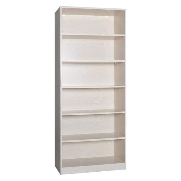 VEIKOUS 80 in. H x 32.3 in. L x 13.2 in. W Off-White 6-Shelf Wood Bookcase with Adjustable Shelves