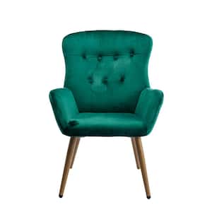 Modern Green Fabric Accent Chair Tufted Button High Back Armchair Vanity Chair Upholstered Desk Chair with Metal Legs