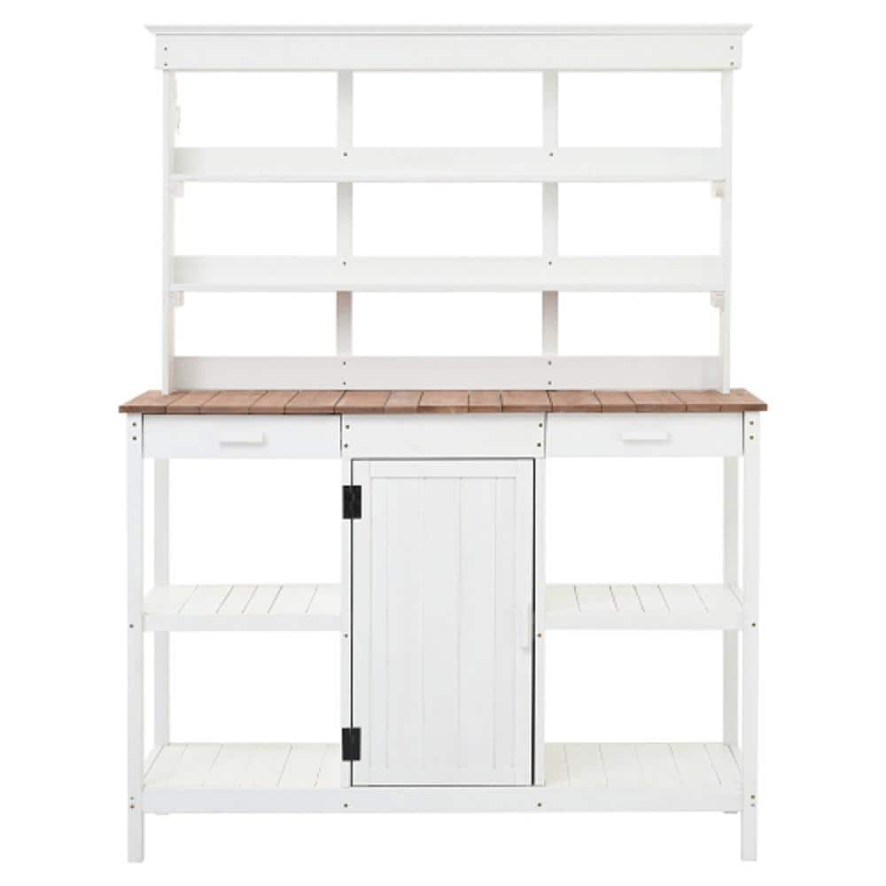50.2 in. W x 19.7 in. D x 66 in. H Fir Wood White Frame Brown Top Outdoor S