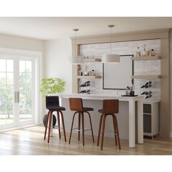 Armen Living Vienna 30 in. Bar Stool in Walnut Wood with Brown Pu Upholstery