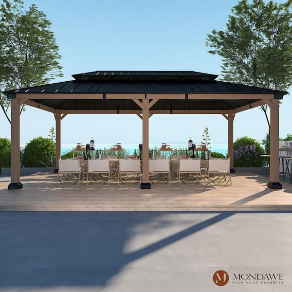 Beverly Hills 12 ft. x 20 ft. Outdoor Fir Solid Wood Frame Patio Gazebo Canopy Shelter with Galvanized Steel Hardtop