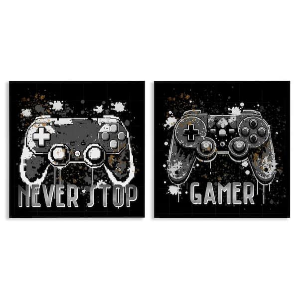 Stupell Industries Never Stop Modern Gamer by Kim Allen 2 Pieces Unframed Typography Graphic Art Print 24 in. x 24 in.