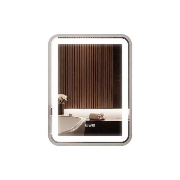 32 in. W x 24 in. H Rectangular Silver Frame Wall Bathroom Mirror with 3 Colors Dimmable Anti-Fog Memory Function
