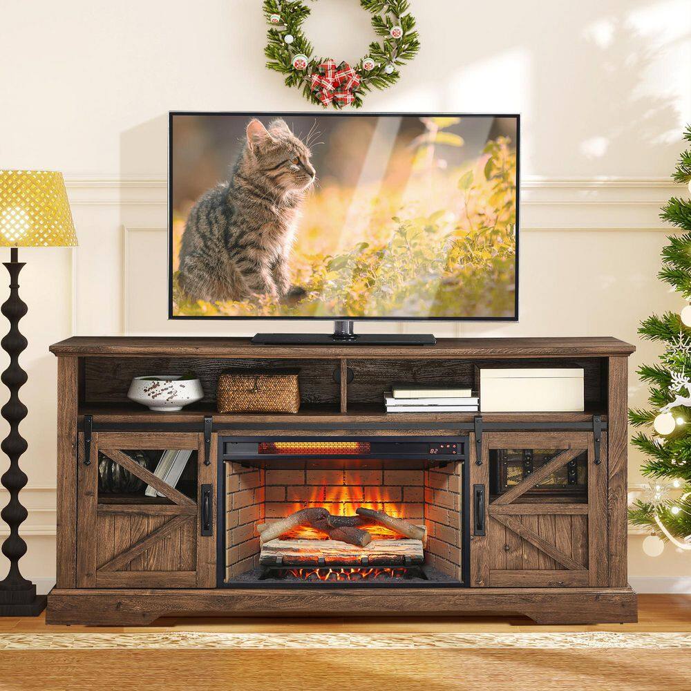 60 in. Freestanding Ultra Thin Tempered Glass Front Smart Electric Fireplace and TV Stand with Remote in Brown price history on PriceWatchPro