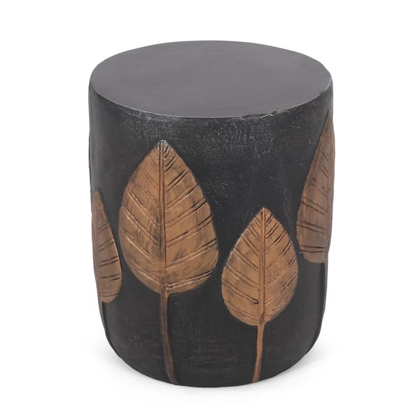 Noble House Duso Black and Antique Copper Stone Outdoor Patio Side Table