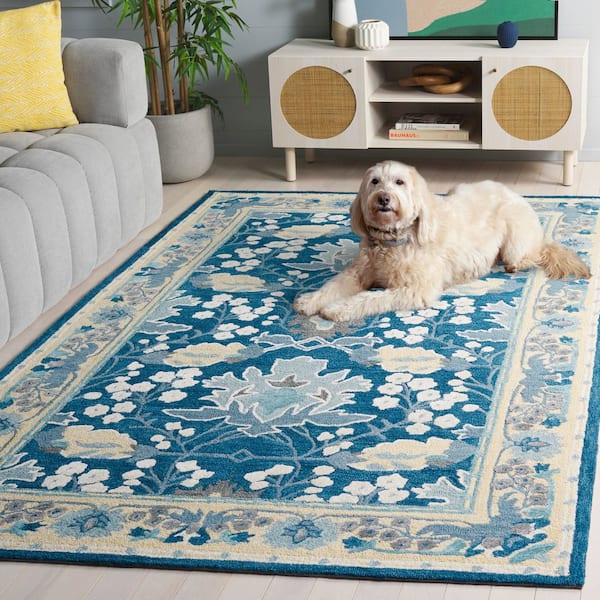 SAFAVIEH Earthly Treasures 9 ft. x 12 ft. Navy/Beige Oushak Floral