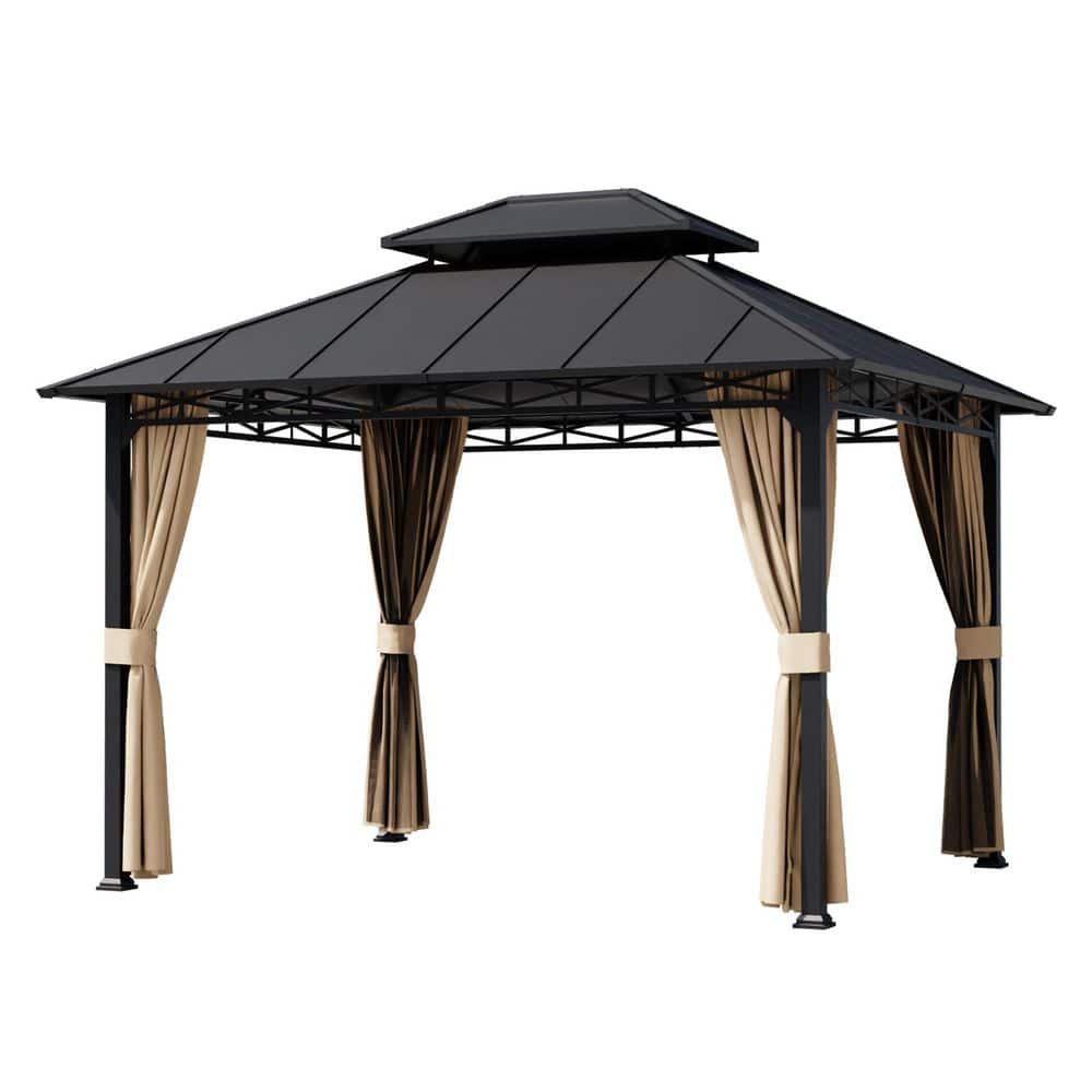 10 ft. x 12 ft. Double Galvanized Steel Roof Aluminum Frame Outdoor Patio Hardtop Gazebo with Netting and Curtains price history on PriceWatchPro