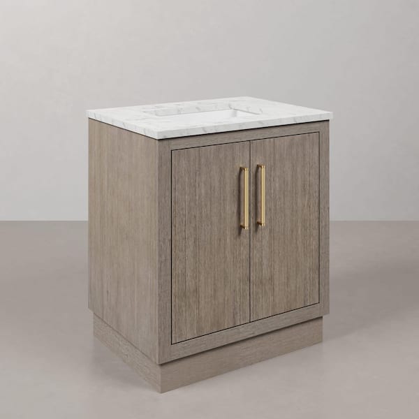 Hugo 30 in. W x 22 in. D Bath Vanity in Grey Oak with Marble Vanity Top in White with White Basin