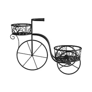 2-Tier Black Metal Decorative Tricycle Plant Stand