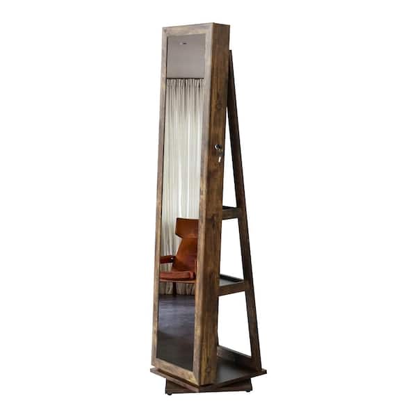 Antique Gray Full-Length Mirror 360° Swivel Storage Jewelry Box, Armoire Organizer Storage Jewelry Box with Base
