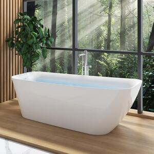 63 in. Acrylic Freestanding Bathtub Flatbottom Soaking SPA Tub with Polished Chrome Drain Bathtub in White
