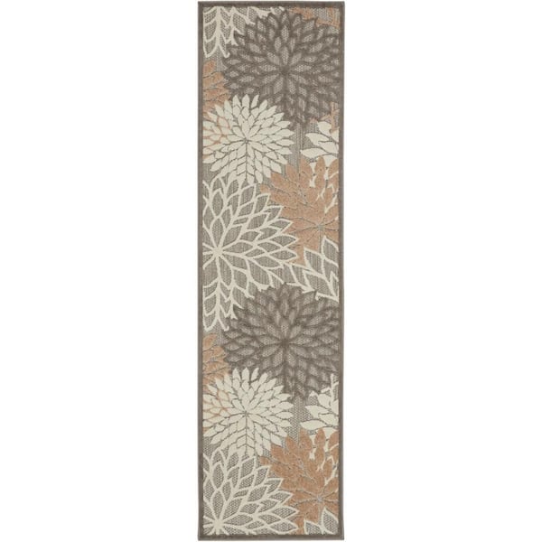 Aloha Natural 2 ft. x 6 ft. Kitchen Runner Floral Modern Indoor/Outdoor Patio Area Rug