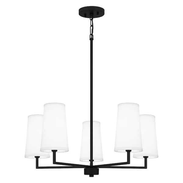 DSI LIGHTING 5-Light Matte Black Candlestick Chandelier with White Fabric Shades