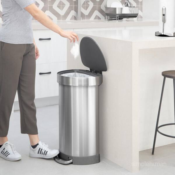 Simplehuman 45L Semi-Round Kitchen Trash Can - Stainless Steel Silver Step Can