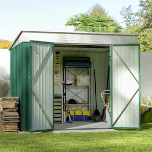 8 ft. W x 6 ft. D New Designed Outdoor Storage Green Metal Shed with Sloping Roof and Double Lockable Door (42 sq. ft.)