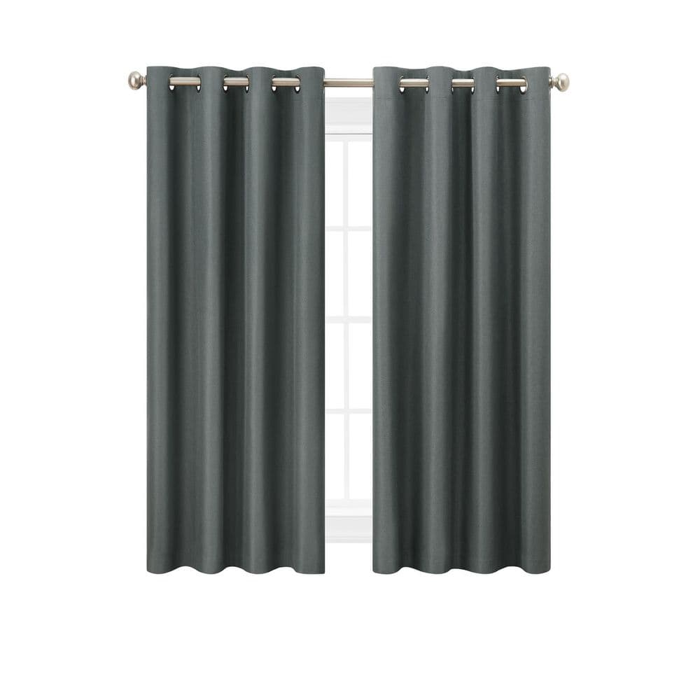 Nautica Ultimate Blackout Charcoal Grommet Curtain 52 in. W x 63 in. L (2-Panels)