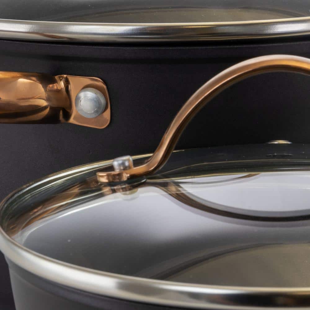 Elegant Black and Bronze 10-Piece Aluminum Nonstick Cookware Set