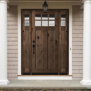 64 in. x 96 in. Craftsman Alder Right-Hand/Inswing 10-Lite Clear Glass Black Stain Prehung Front Door with Sidelites