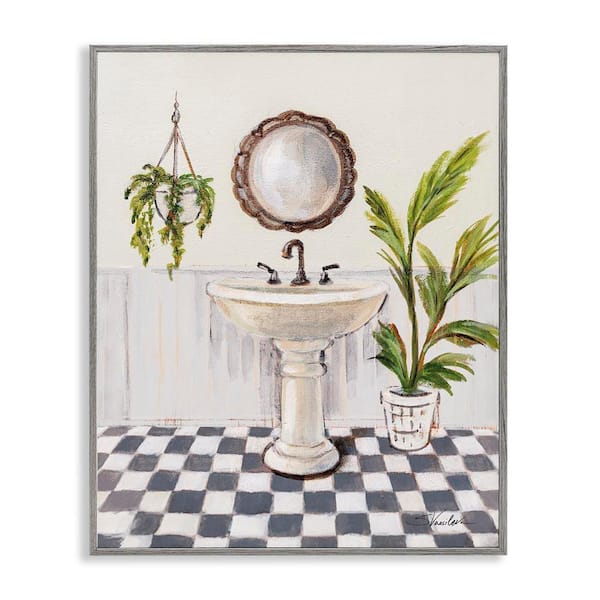 Stupell Industries Crisp Bathroom with Plants by Silvia Vassileva Gray Framed Nature Giclee Art Print 30 in. x 24 in.