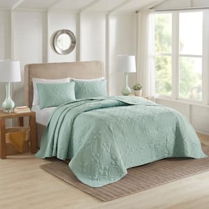 Hayley 3-Piece Seafoam Polyester Full/Queen Reversible Quilt Set