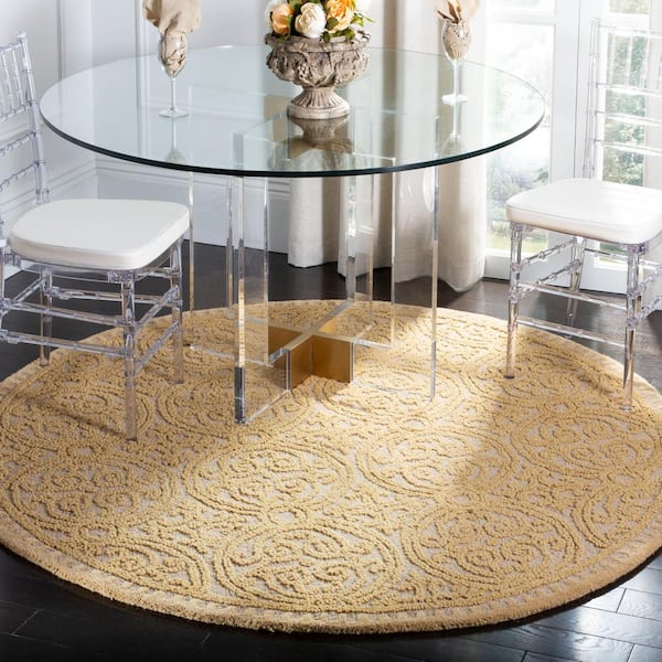 Cambridge 10 ft. x 10 ft. Round Light Gold/Dark Gold Geometric Ornate Area Rug