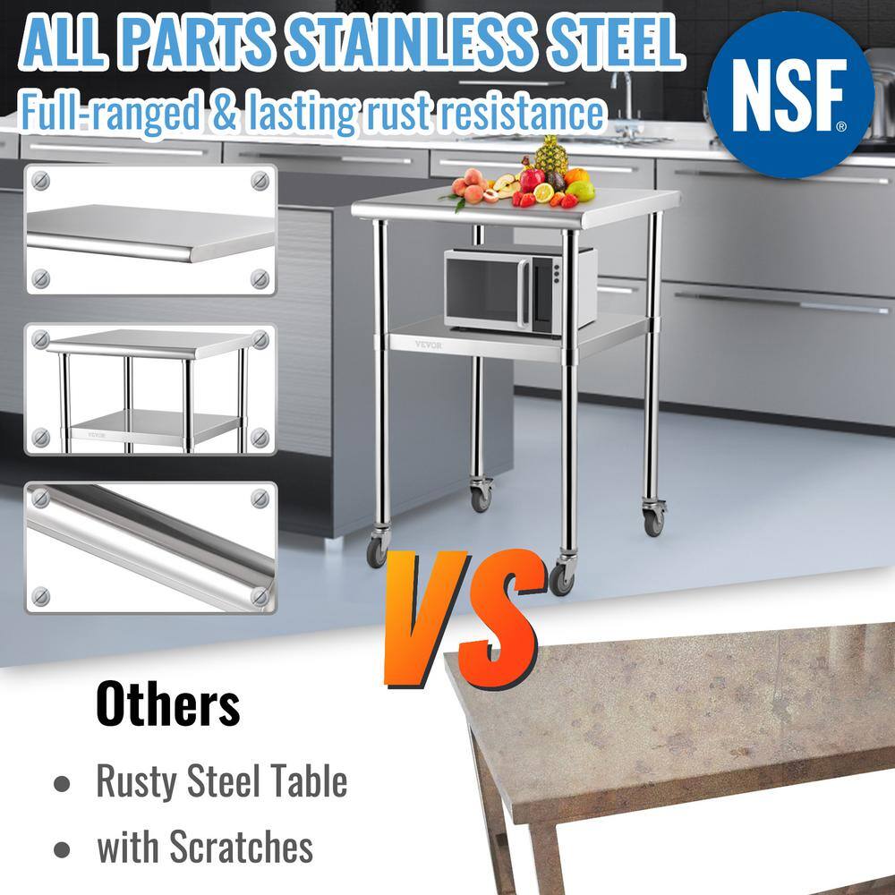 24" x 24" Stainless Steel Work Table with Wheels