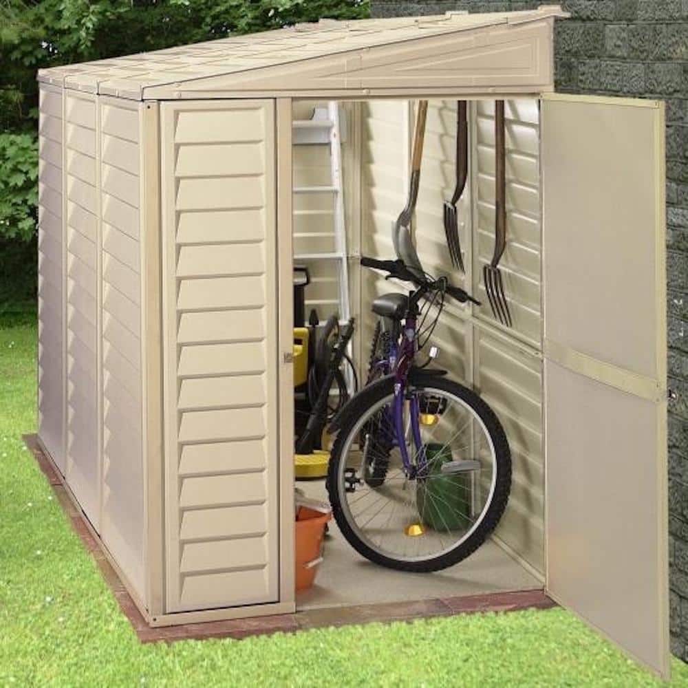 Beige 4' x 8' Vinyl Lean-To Storage Shed with Shelving