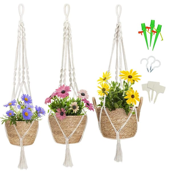 Dyiom Seagrass Brown Fabric Planter Basket with Waterproof Plastic Liner (3-Pack)