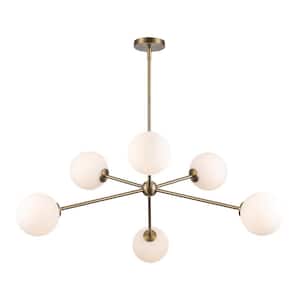 60-Watt 6-Light Gold Cluster Pendant Light with Glass Shades, No Bulbs Included