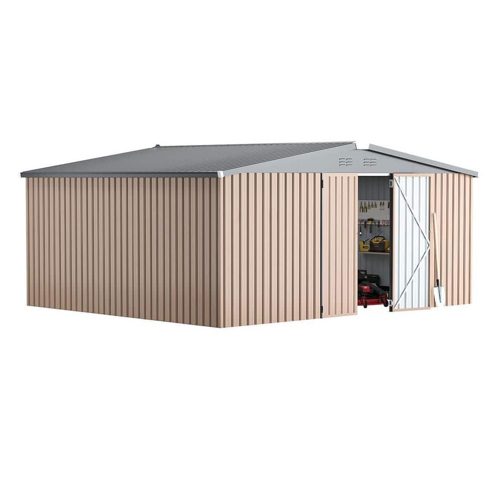 AECOJOY 14 ft. W x 12 ft. D Metal Shed with Double Lockable Doors