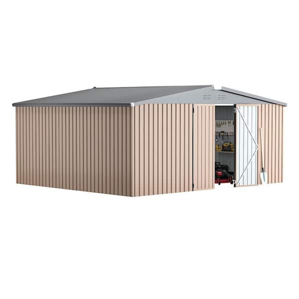 AECOJOY 14 ft. W x 12 ft. D Metal Shed with Double Lockable Doors (168 Sq. Ft.)