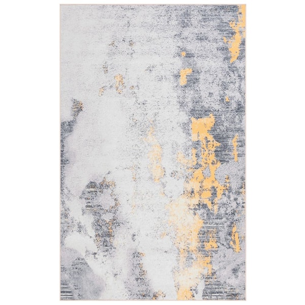 SAFAVIEH Malibu Gray/Gold 9 ft. x 12 ft. Machine Washable Distressed Abstract Area Rug