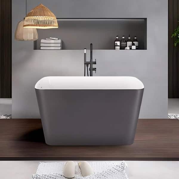 UPIKER Modern 47 in. Acrylic Rectangular Freestanding Flatbottom Bathtub in. Grey with cUPC Certificated