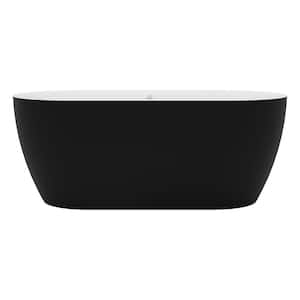 67 in. Stone Resin Flatbottom Non-Whirlpool Freestanding Solid Surface Bathtub in Matte Black Outside and White Inside