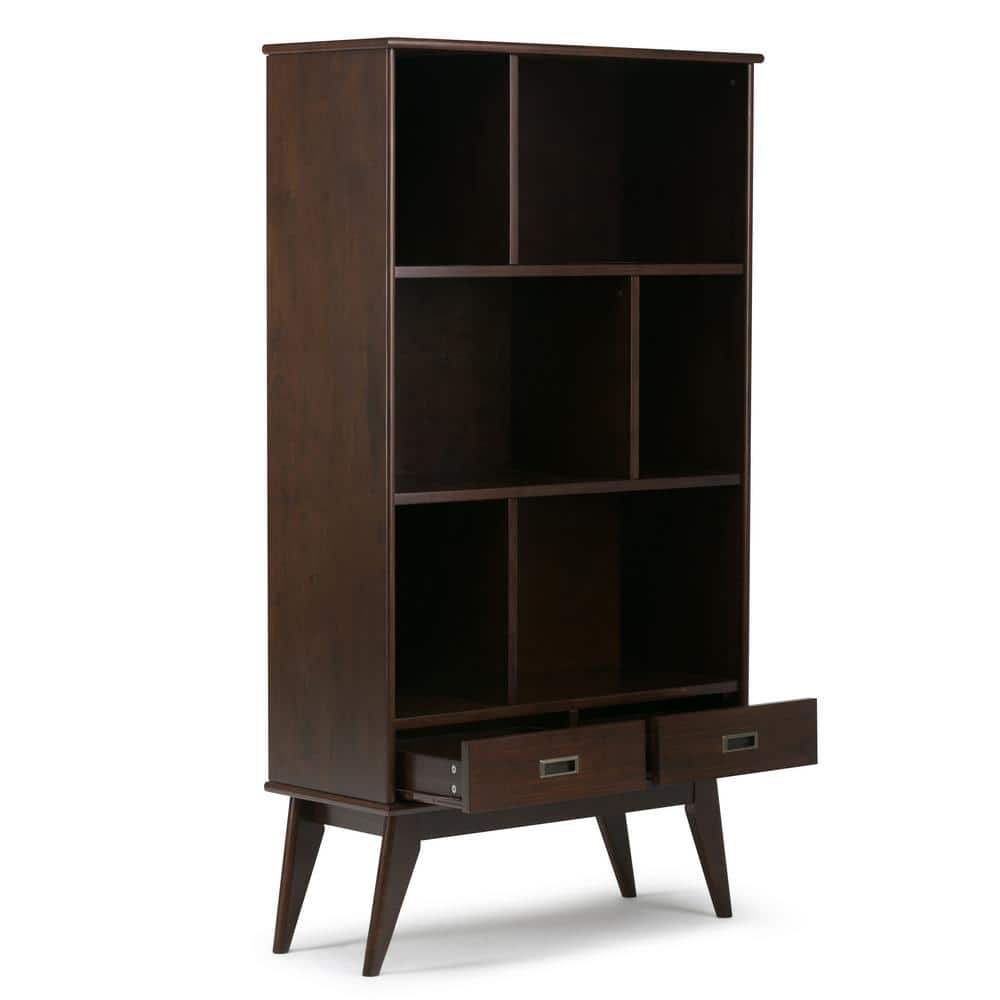 Mid-Century Modern Medium Auburn Brown Solid Wood Bookcase