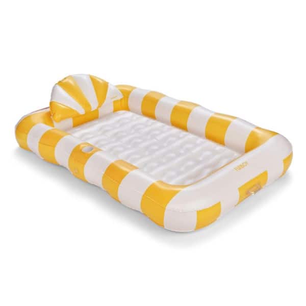 Tanning Yellow Pool Lounger Float,72'' x 48'' Pool Float with Custom Pillow and Large Cup Holder