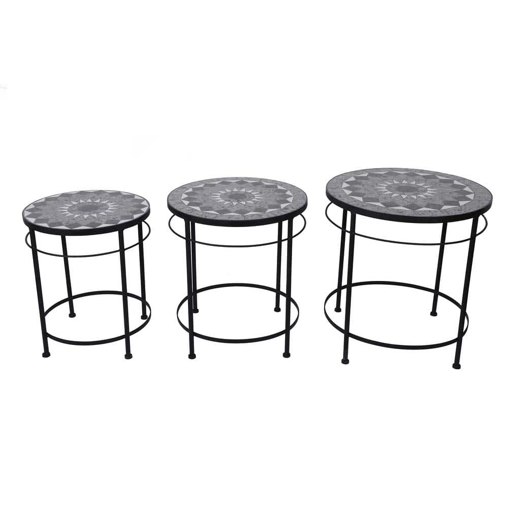 Decor Therapy Russell Mosaic Tile and Metal Outdoor Nesting Tables (Set