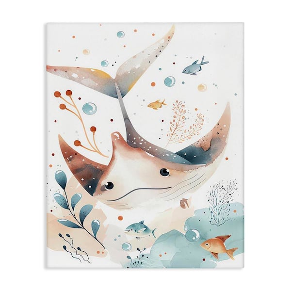 Stupell Industries Smiling Manta Ray by Franklyn Gregory Unframed Animal Graphic Art Print 20 in. x 16 in.
