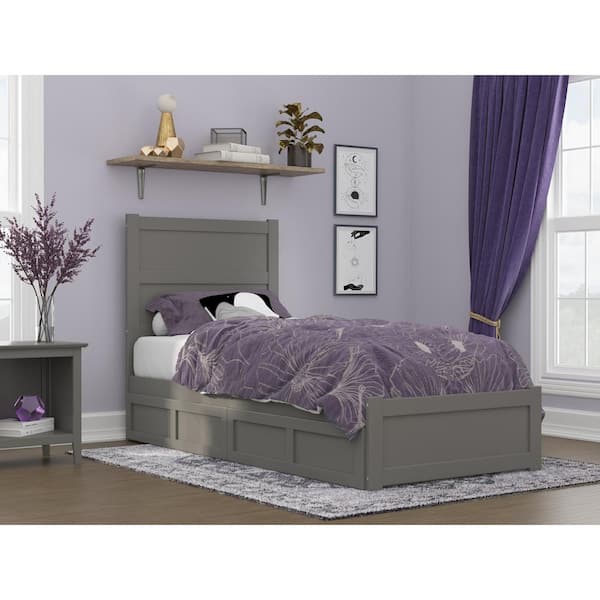 AFI NoHo Grey Twin Extra Long Solid Wood Storage Platform Bed with Footboard and 2 Drawers