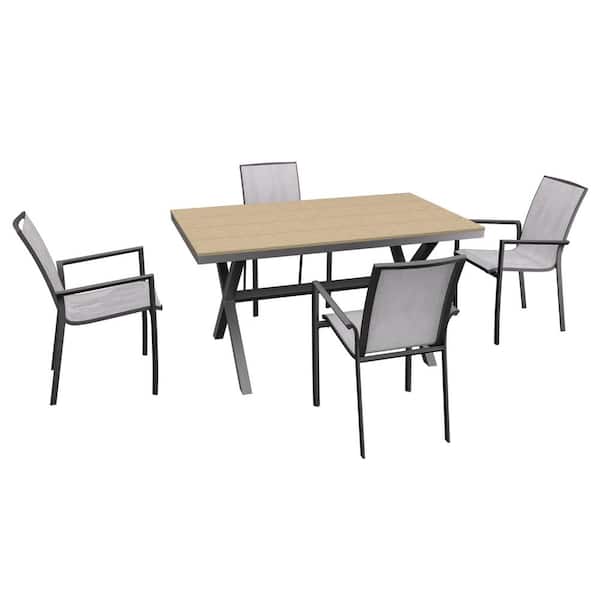 Boyel Living 5-Piece Patio Outdoor Dining Set with Rectangular Table and Aluminum Folding Dining Chairs