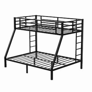 Black Metal Twin XL Over Queen Bunk Bed with Guardrails and Ladders for Kids Teens and Adults Heavy-Duty Bunk Bed Frame