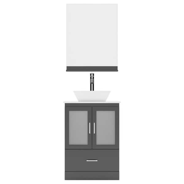 Virtu USA Zola 24 in. W x 18 in. D x 33 in. H Single Sink Bath Vanity in Espresso with Stone Top and Mirror