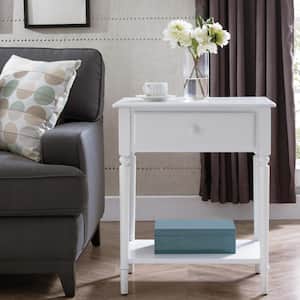 Coastal Nightstand Table with AC/USB and USB-C Fast Charging Port, White