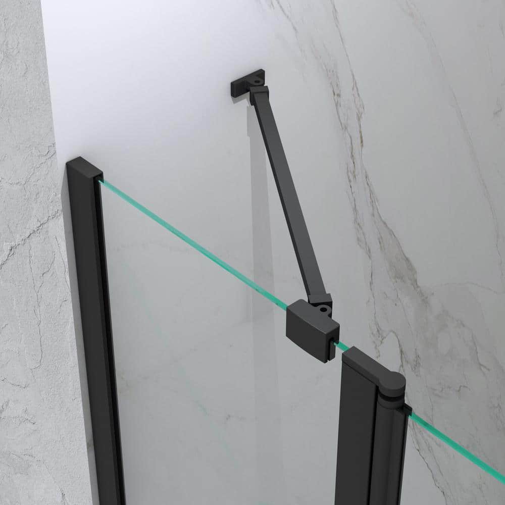 Matte Black Frameless Hinged Tub Door with Clear Tempered Glass