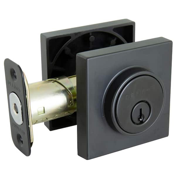 Defiant - Square Matte Black Double Cylinder Contemporary Deadbolt