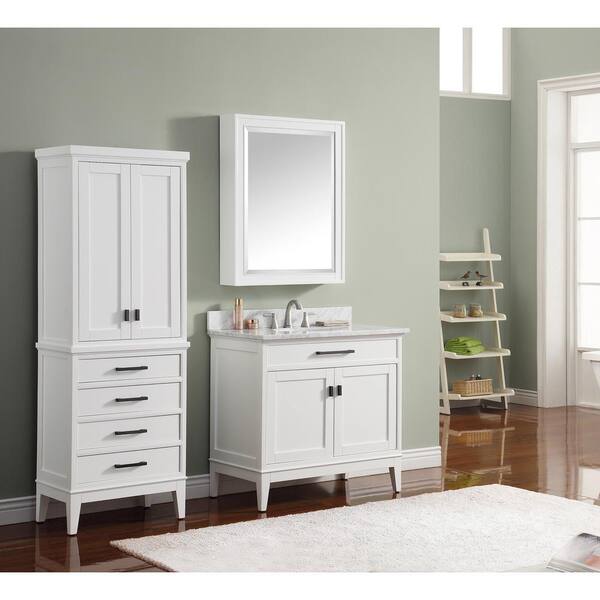 Madison 36 in. W x 32 in. H Single Framed Mirror in White Madison 36 in. W x 32 in. H Single Framed Mirror in White