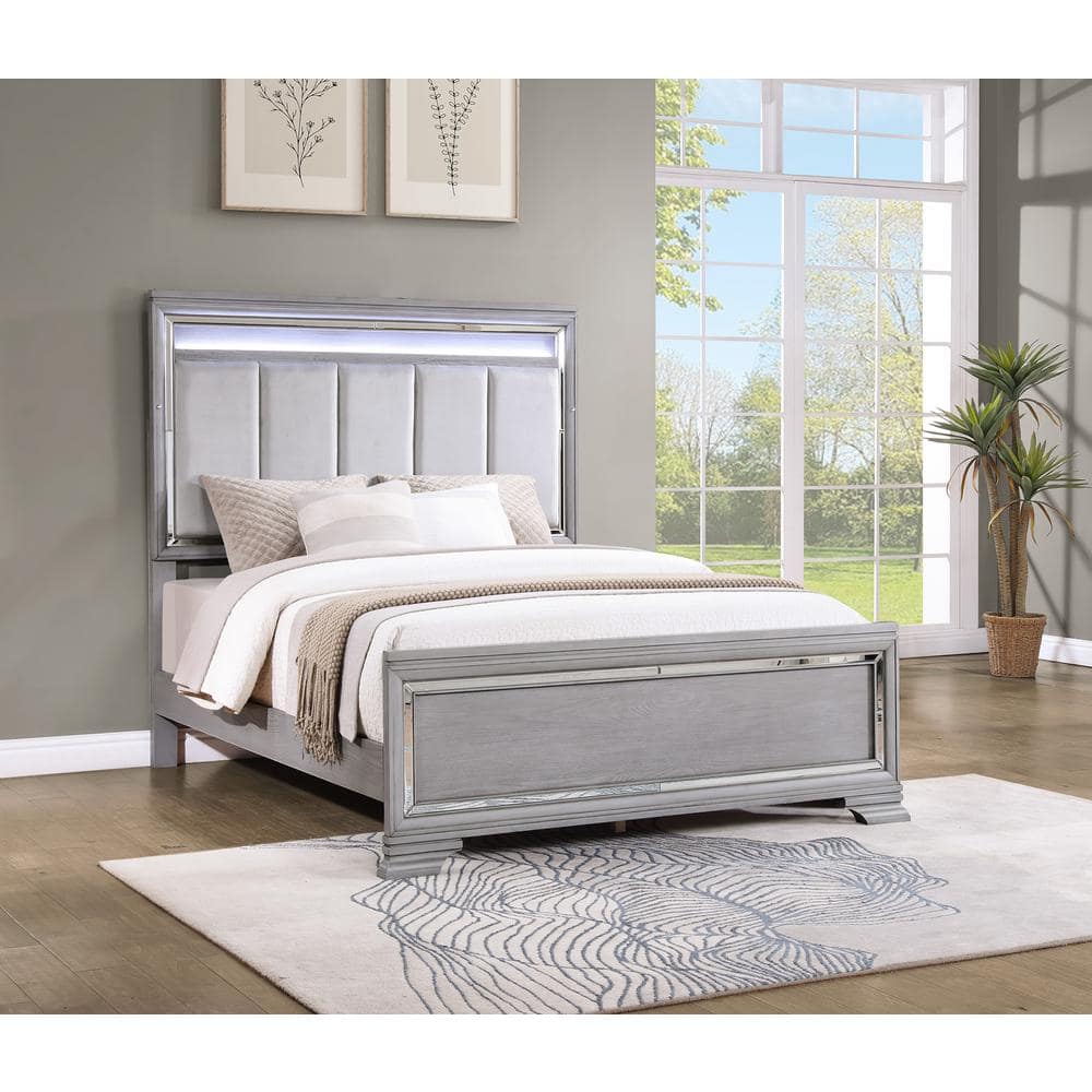 Padua Washed Gray Wood Frame King Panel Bed